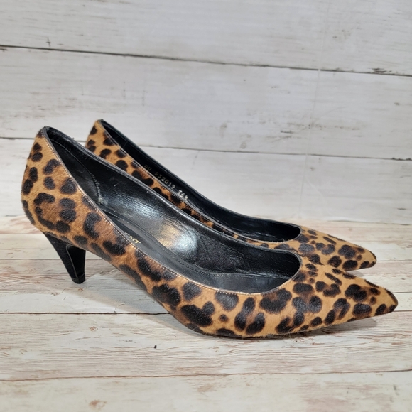 SAINT LAURENT Leopard Print Pony Hair Charlotte Kitten Heels - Picture 1 of 16